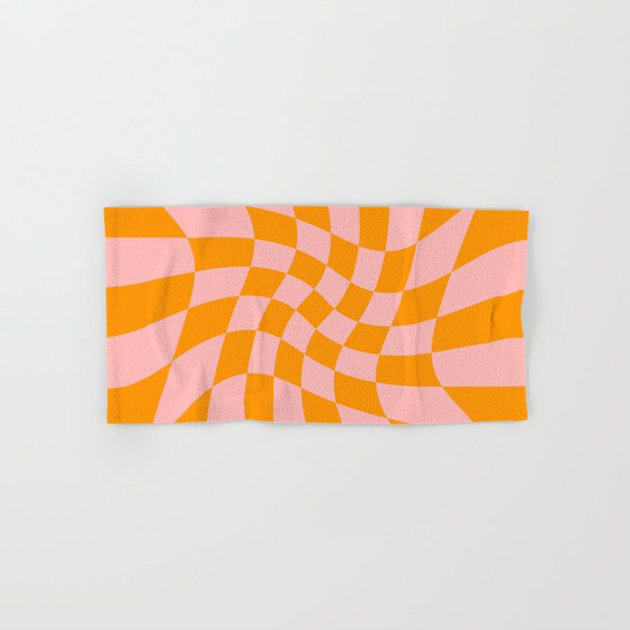 Wavy Check - Orange And Pink - Checkerboard Pattern Print Hand & Bath Towel
