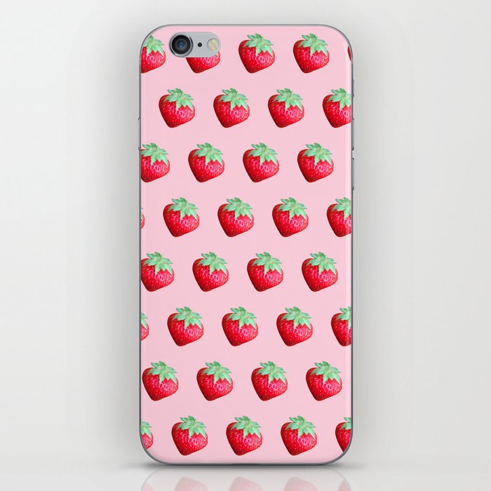 Sensational Strawberries Pink Background iPhone Skin