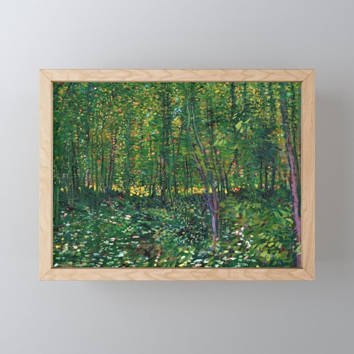 Brush and Underbrush flower and forest landscape by Vincent van Gogh Framed Mini Art Print