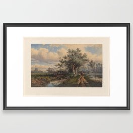 Landscape with cows and water, Dirk van Lokhorst, 1828 - 1893 Framed Art Print