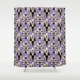 Retro Mid Century Modern Atomic Triangles 735 Lavender and Black Shower Curtain