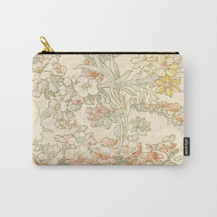 Alphonse Mucha "Anemones, Apple Blossoms and Narcissis" Carry-All Pouch