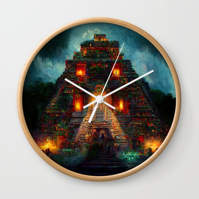 Ancient Mayan Temple Wall Clock