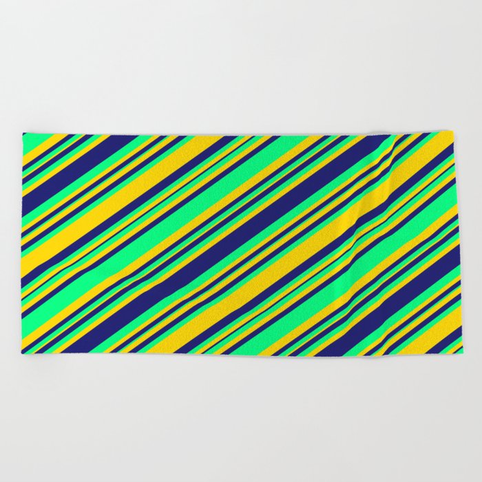 Midnight Blue, Green, and Yellow Colored Lines/Stripes Pattern Beach Towel