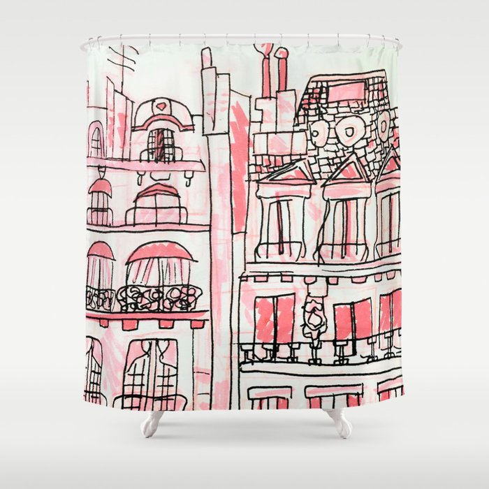Pink Parisian Architecture Shower Curtain