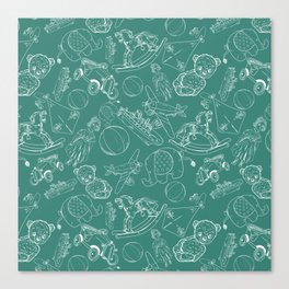 Green Blue and White Toys Outline Pattern Canvas Print