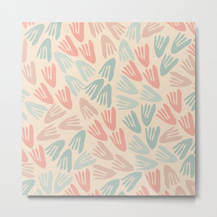 Papier Découpé Modern Abstract Cutout Pattern in Soft Sage Mint Green and Pale Coral on Cream Metal Print