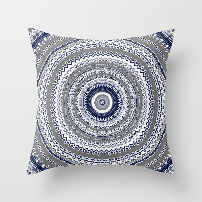 Navy Blue Grey Bohemian Mandala Throw Pillow By Artaddiction45 Society6 14 h x 14 w x 4 d. navy blue grey bohemian mandala throw pillow by artaddiction45