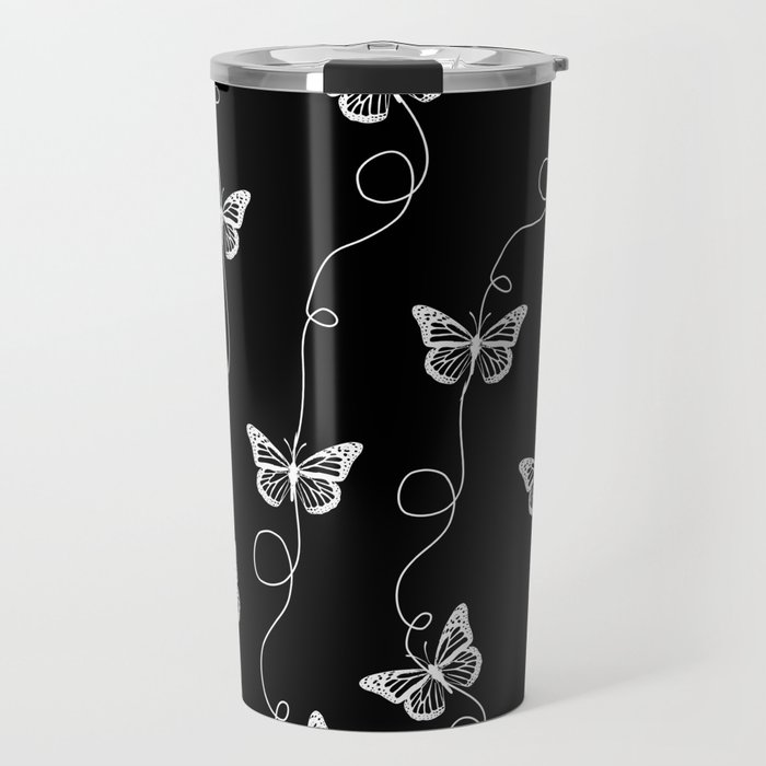Black and White Butterfly Pattern Travel Mug