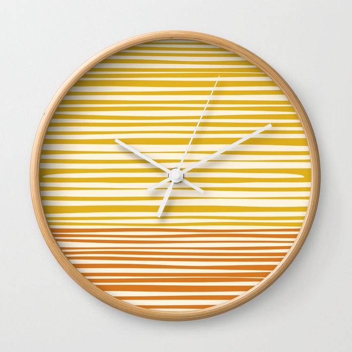 Natural Stripes Modern Minimalist Colour Block Pattern Mustard Orange Ochre Cream Wall Clock