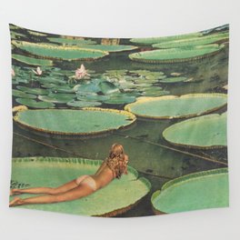 LILY POND LANE by Beth Hoeckel Wall Tapestry | Bikini, Butt, Water, Swimming, Paper, Green, Lily, Flowers, Vintage, Summer 
