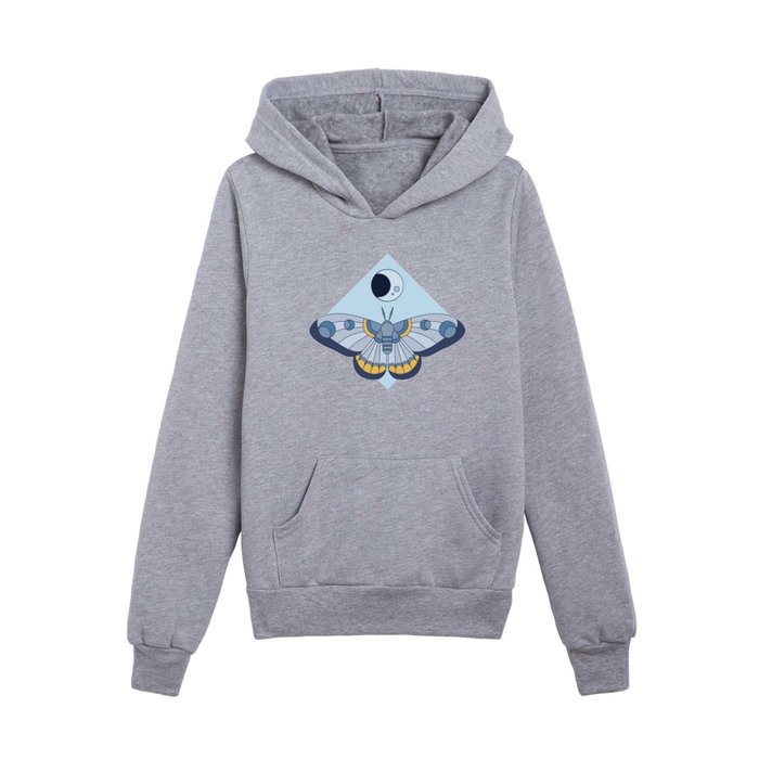 Light Blue Moth with Moon Kids Pullover Hoodie
