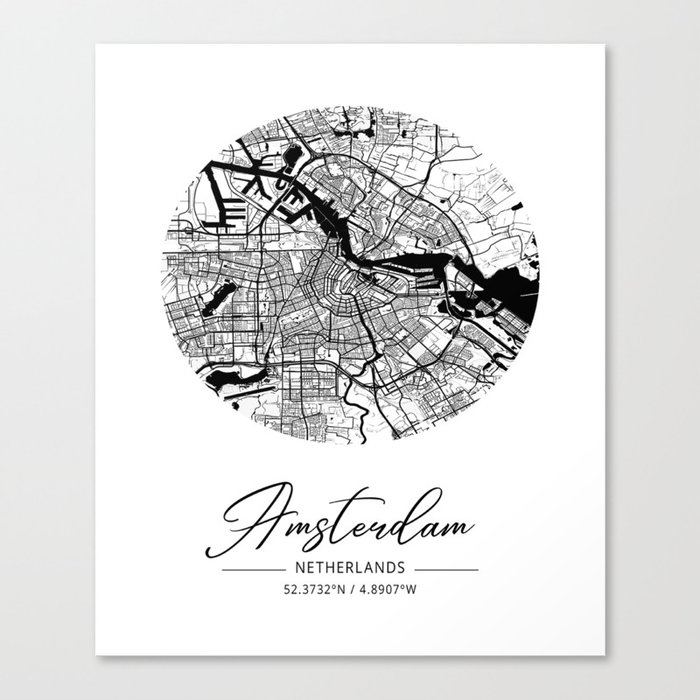 Amsterdam map coordinates Canvas Print