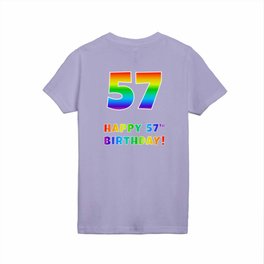 [ Thumbnail: HAPPY 57TH BIRTHDAY - Multicolored Rainbow Spectrum Gradient Kids T Shirt Kids T-Shirt ]