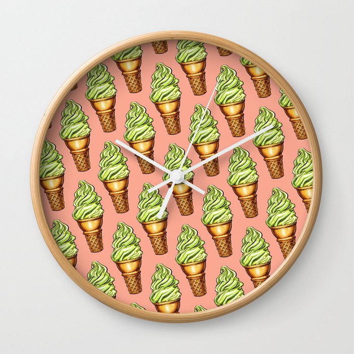 Ice Cream Pattern - Pistachio Wall Clock