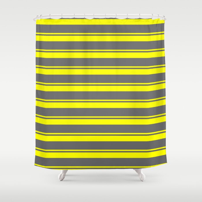 Yellow and Dim Gray Colored Lined/Striped Pattern Shower Curtain