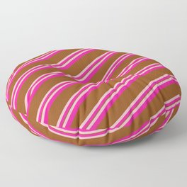 [ Thumbnail: Light Pink, Deep Pink & Brown Colored Lined/Striped Pattern Floor Pillow ]