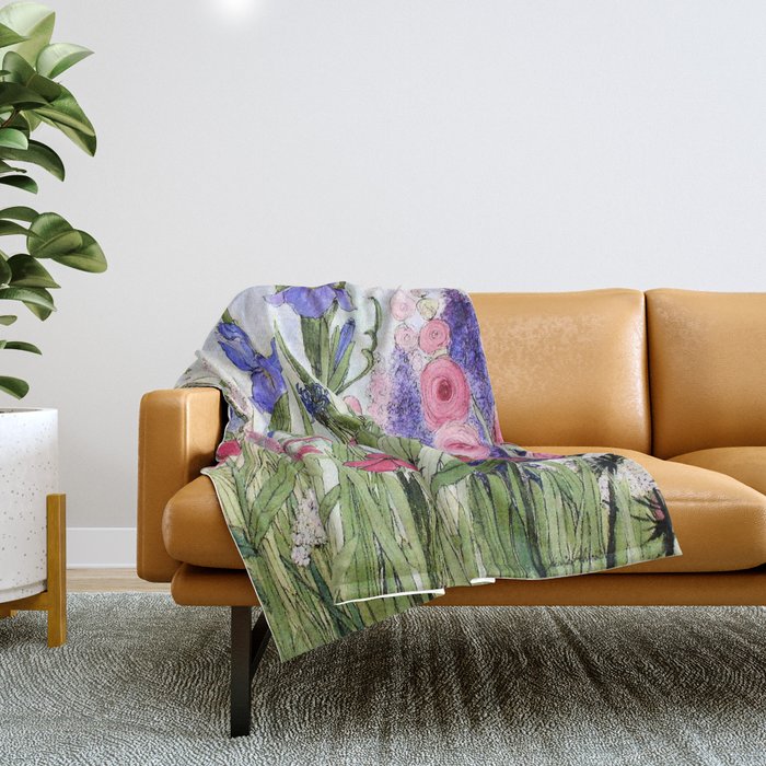 Colorful Garden Flower Acrylic Painting Throw Blanket