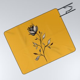 Elegant Flower In Yellow And Grey Picnic Blanket