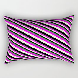 [ Thumbnail: Forest Green, Fuchsia, Beige, and Black Colored Lined/Striped Pattern Rectangular Pillow ]