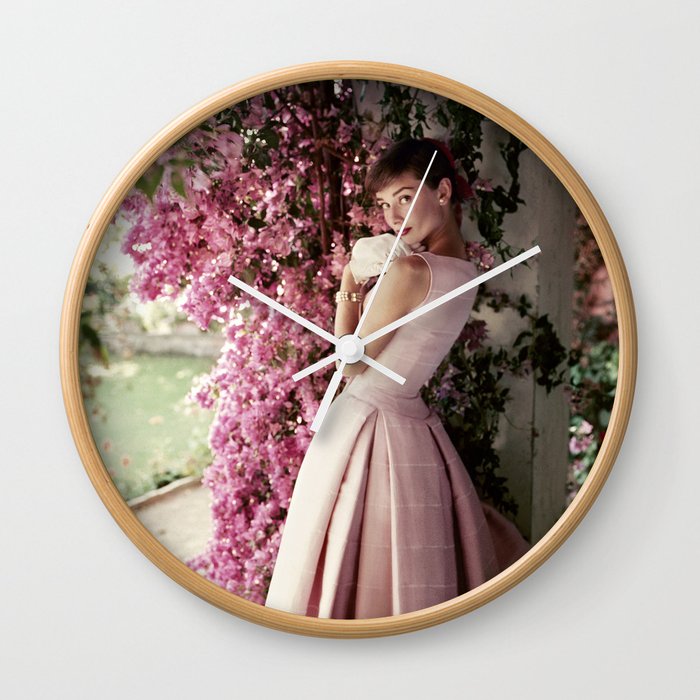 Audrey Hepburn Flowers Wall Clock