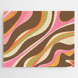 Trippy Dream Abstract Pattern in Retro 70s Brown Orange Avocado Green Pink Jigsaw Puzzle