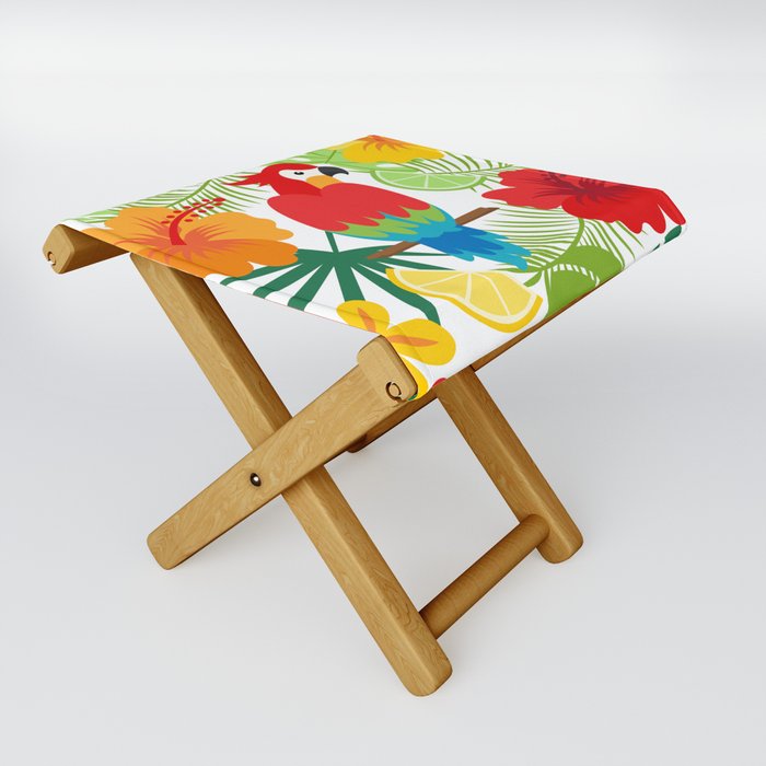 Tropical Flowers and Parrot  Folding Stool