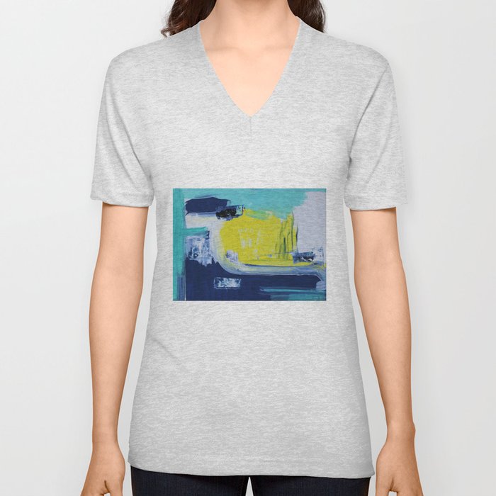 Blue and Yellow V Neck T Shirt
