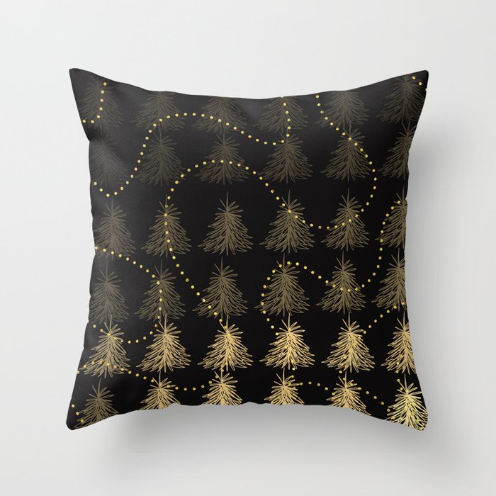 Fading Trees Gold on black Throw Pillow