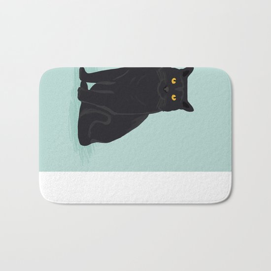 Black Cat cute cat breed customized pet portrait mint background cat lady gifts gender neutral kitty Bath Mat