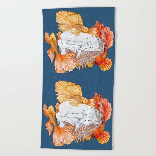 Cat dreams Beach Towel