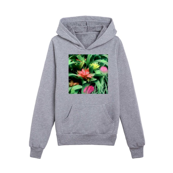 Island Tropical Flowers And Leaves Artified Close-Up Kids Pullover Hoodie
