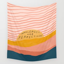 Wholeness Over Perfection | Waves Hand Lettering Design Wall Tapestry