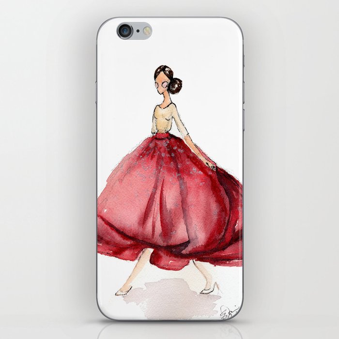 Red Fashion Watercolor Model iPhone Skin