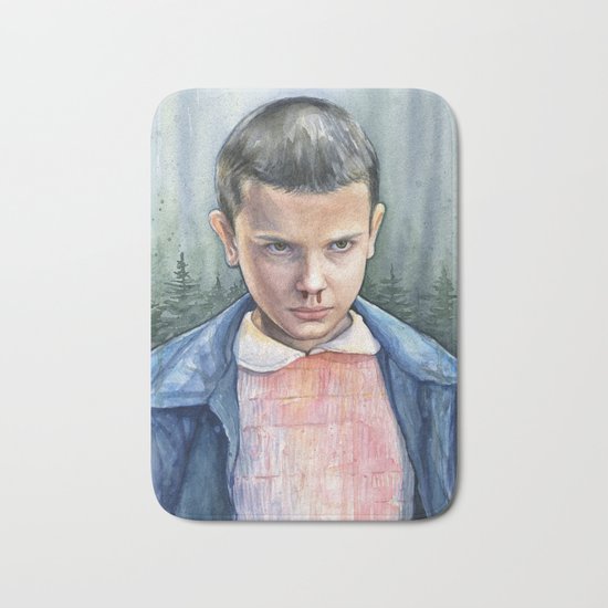 Stranger Things Eleven Watercolor Portrait Art Bath Mat