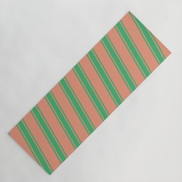 [ Thumbnail: Dark Salmon and Sea Green Colored Striped Pattern Yoga Mat ]