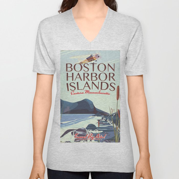 Boston Harbor Massachusetts Flight poster V Neck T Shirt