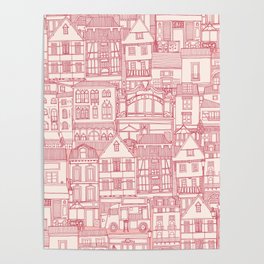 cafe buildings pink Poster