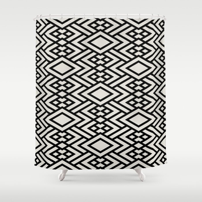 Tan and Black Geometric Art Deco Diamond Pattern - 2022 Color of the Year Gilded Linen 6002-1A Shower Curtain