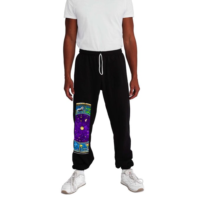 Venetian majorelle purple Astrological clock and constellations / astronomy zodiac wheel - bracken house wheel of fortune starry night with colored stars and art portrait Sweatpants