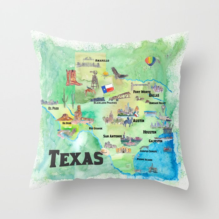 USA Texas Travel Poster Map With Highlights Throw Pillow