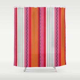 Bold Color Play Pink And Orange Stripes Shower Curtain