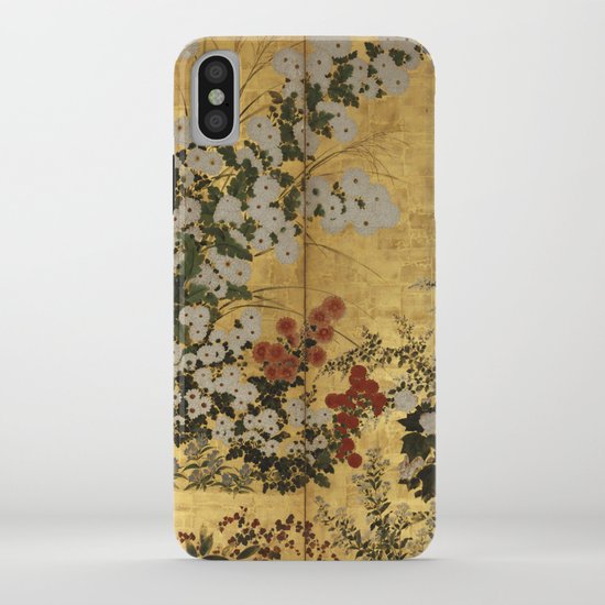 phone case chrysanthemum iPhone case red and gold cotton Japanese floral design gift for her Red Japanese glasses case Japanese design