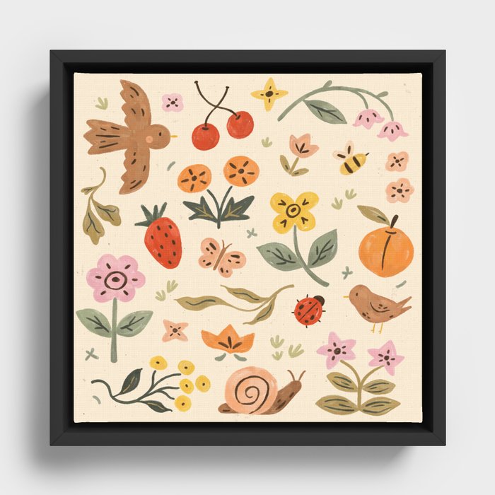 In Bloom - Gouache Nature Print Framed Canvas