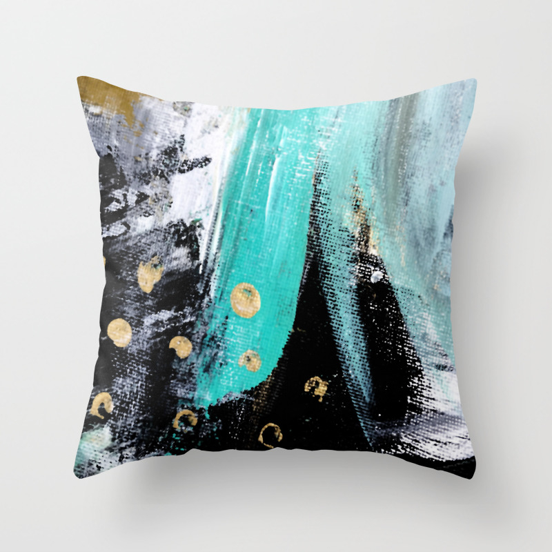 Fairy Dreams An Abstract Mixed Media Piece In Black White Teal And Gold Throw Pillow By Blushingbrushstudio Society6