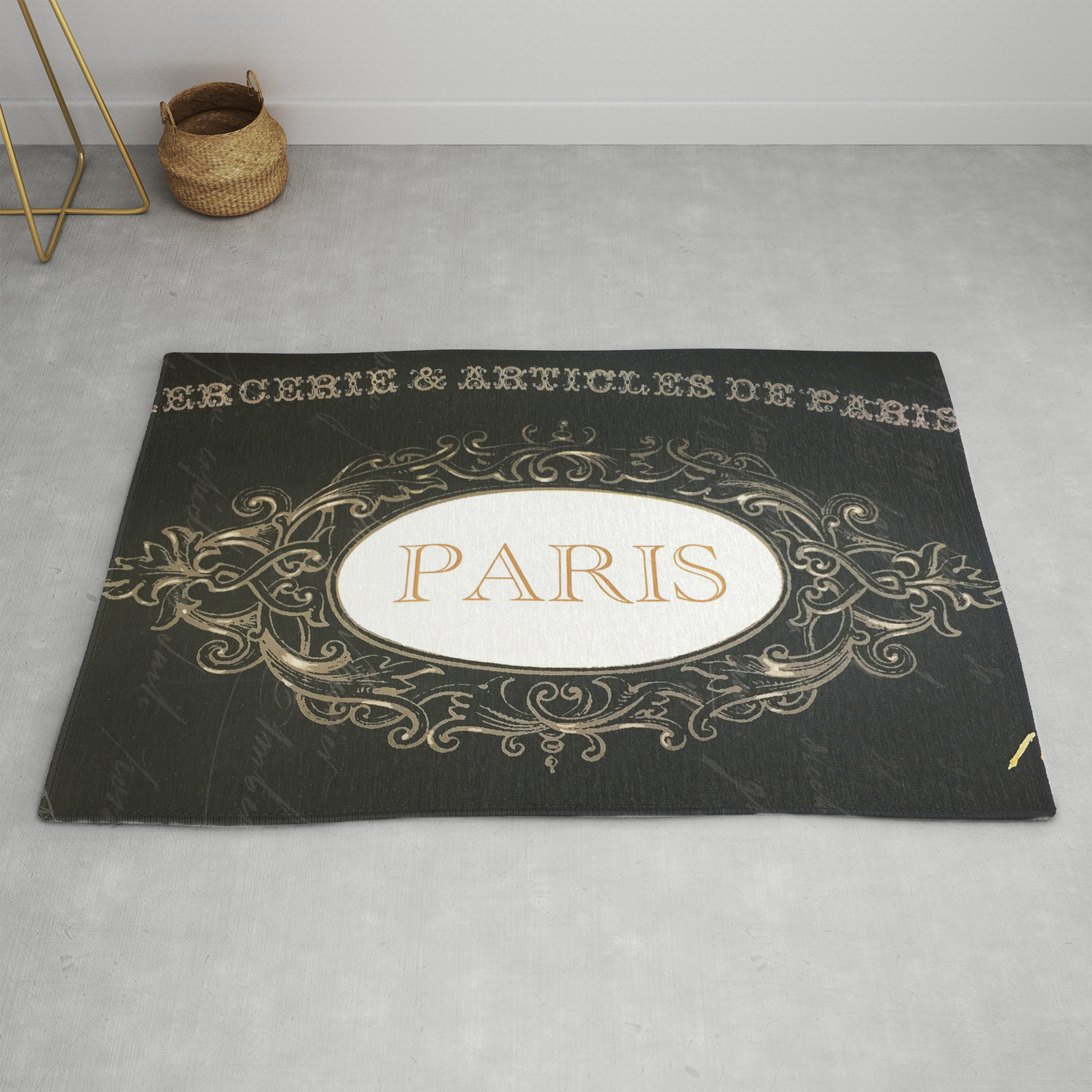 Paris Black White Gold Typography Home Decor Rug By Kathyfornal