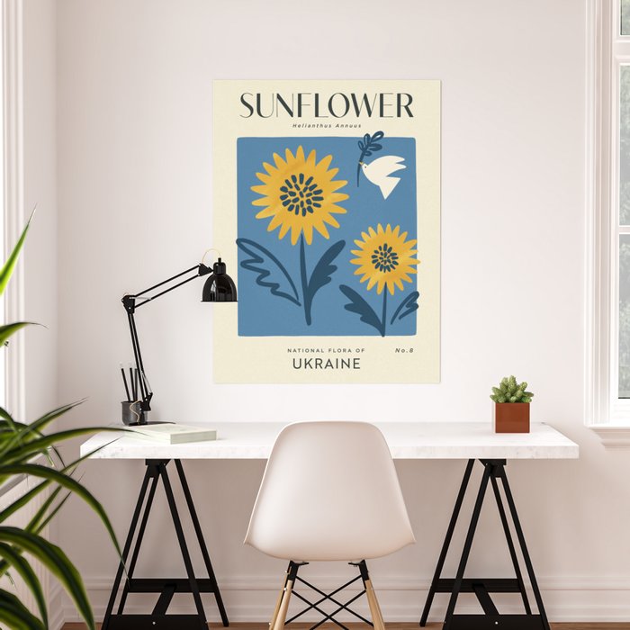Sunflower of Ukraine | Matisse-Style Vintage Floral Print | Blue & Yellow