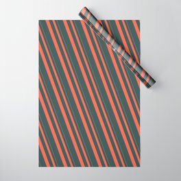 [ Thumbnail: Red & Dark Slate Gray Colored Striped Pattern Wrapping Paper ]