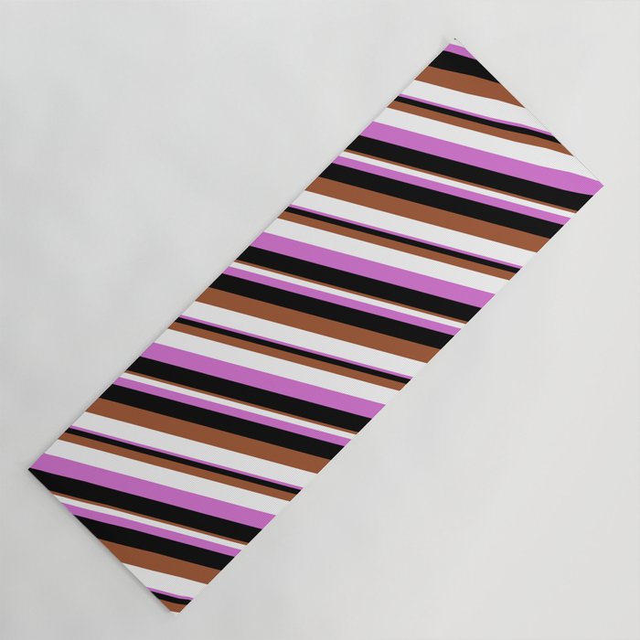 Sienna, White, Orchid & Black Colored Striped Pattern Yoga Mat