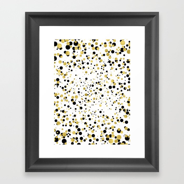 Gold and Black Confetti Framed Art Print